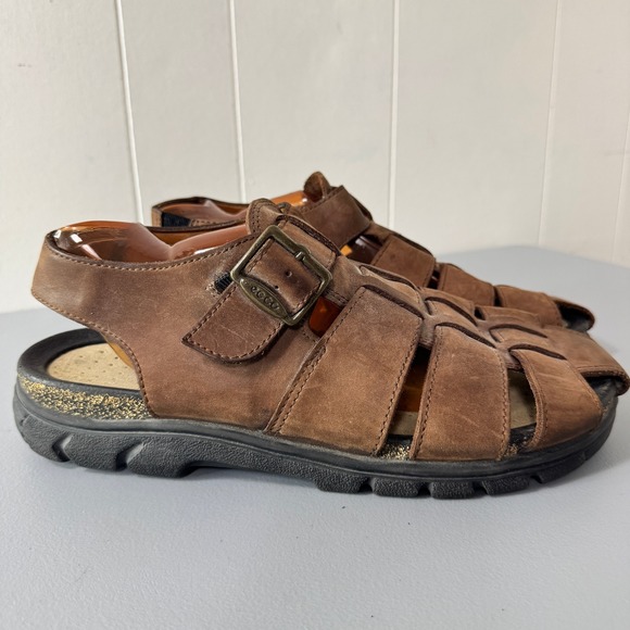 ECCO Mens Leather Fisherman Sandals Brown Adjustable Buckle Comfort Size 45 - Picture 1 of 13
